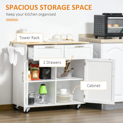 Rolling Kitchen Island with Drawers, Rubber Wood Top, Cabinet, White Kitchen Islands & Kitchen Carts at Gallery Canada