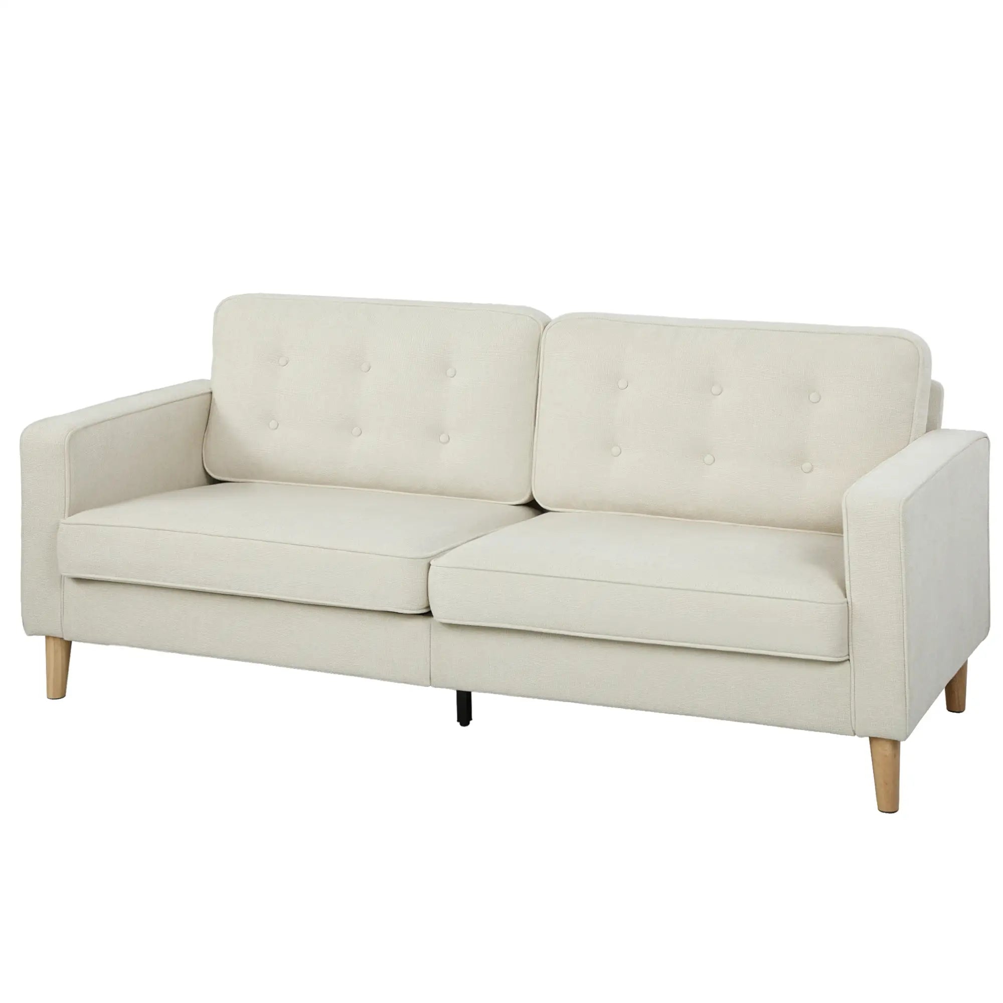 3 Seater Sofa Upholstered with Padded Cushion Modern Button Tufted Couch with Wood Legs, Cream White 3-Seater Sofas Cream at Gallery Canada