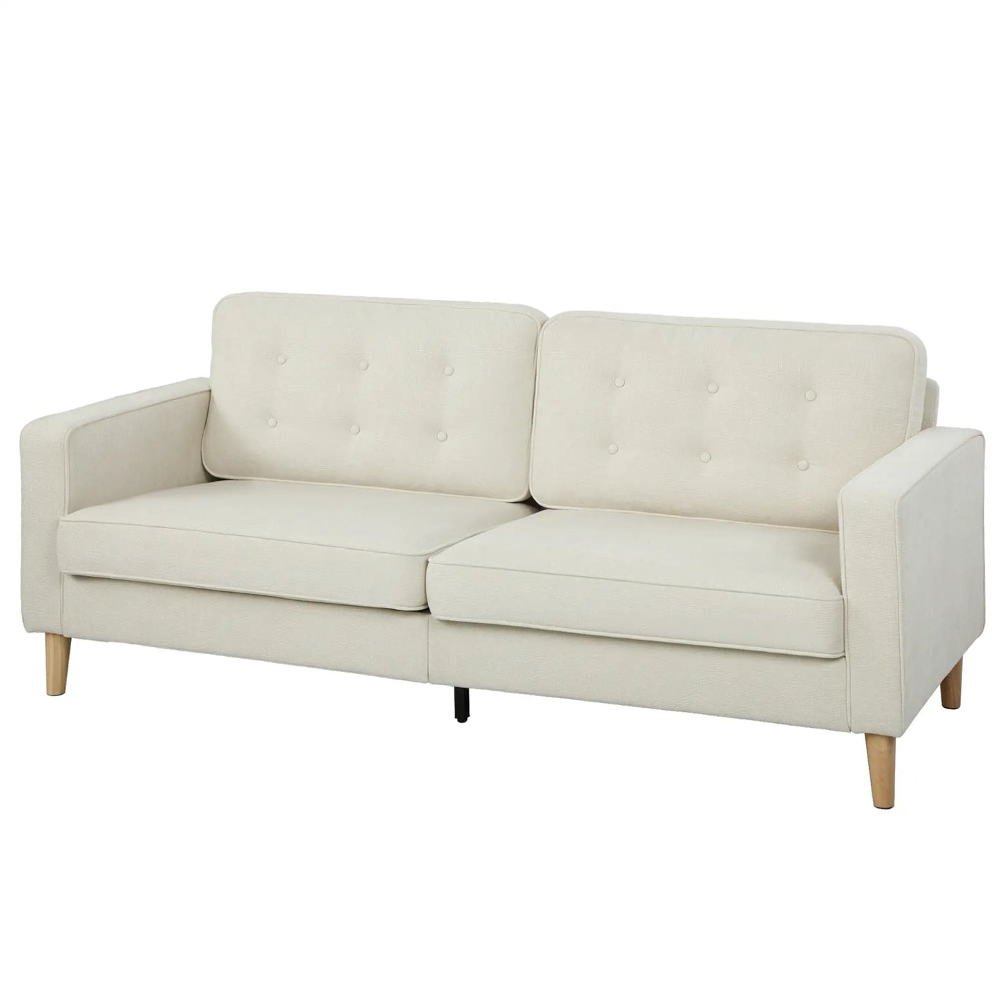 3 Seater Sofa Upholstered with Padded Cushion Modern Button Tufted Couch with Wood Legs, Cream White 3-Seater Sofas Cream at Gallery Canada