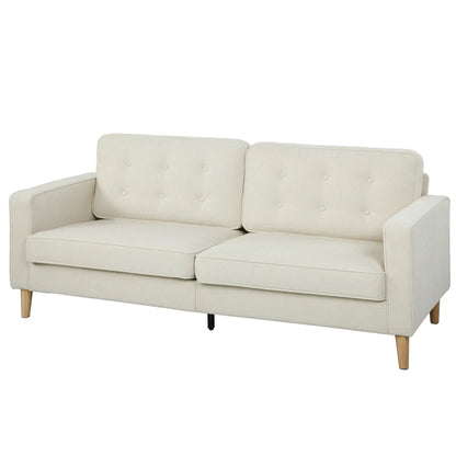 3 Seater Sofa Upholstered with Padded Cushion Modern Button Tufted Couch with Wood Legs, Cream White 3-Seater Sofas Cream at Gallery Canada