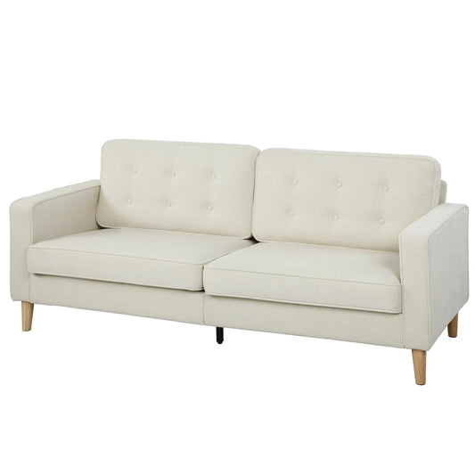 3 Seater Sofa Upholstered with Padded Cushion Modern Button Tufted Couch with Wood Legs, Cream White 3-Seater Sofas Cream at Gallery Canada