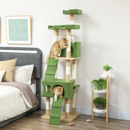 68-Inch Cat Scratching Tree, Multi-Level Activity Center, Green