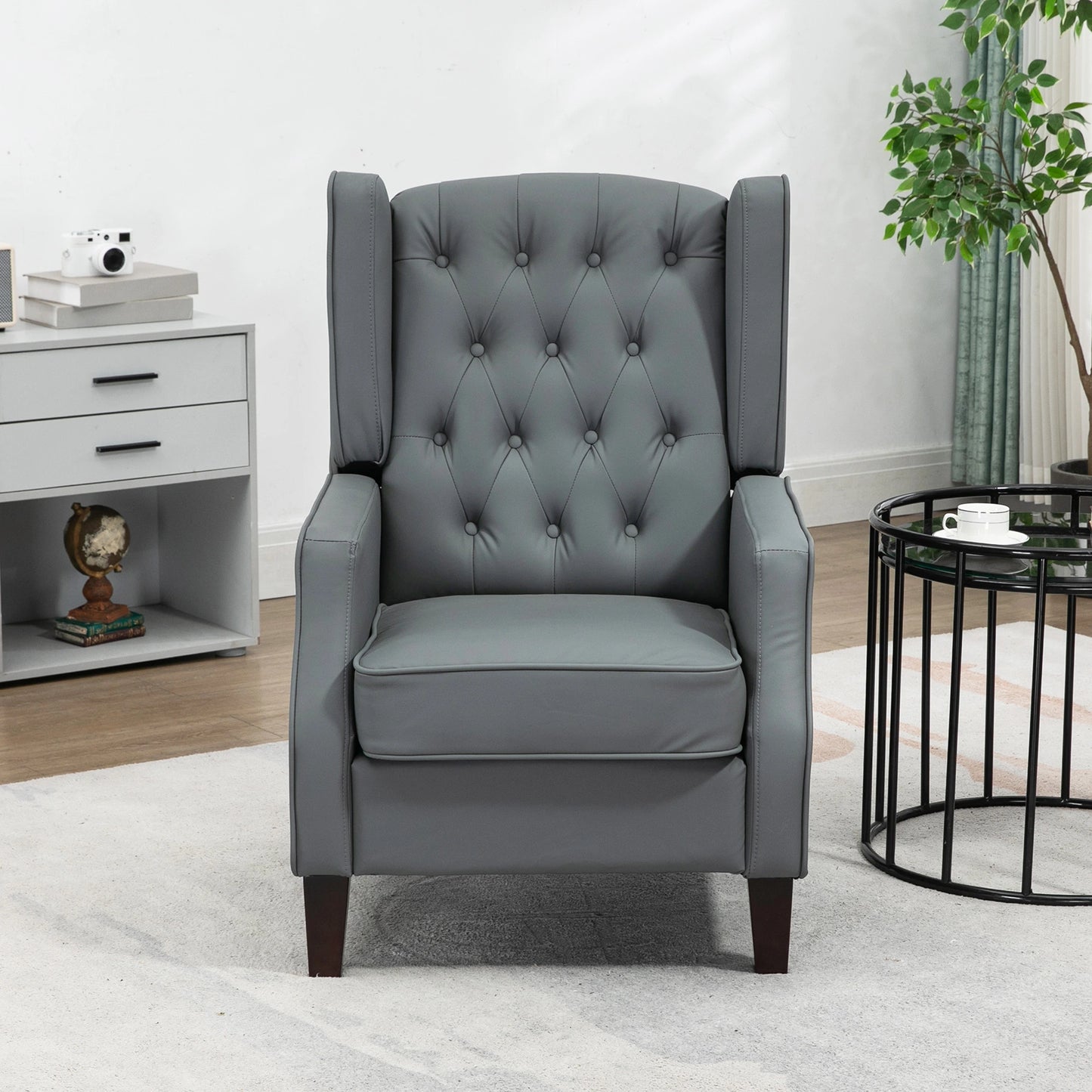 Faux Leather Armchair, Modern Accent Chair with Thick Padding for Living Room, Bedroom, Home Office, Grey Accent Chairs at Gallery Canada