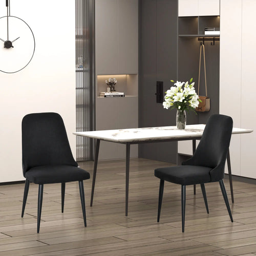 Modern Dining Chair Set of 2, Fabric Upholstered, Metal Legs, Black