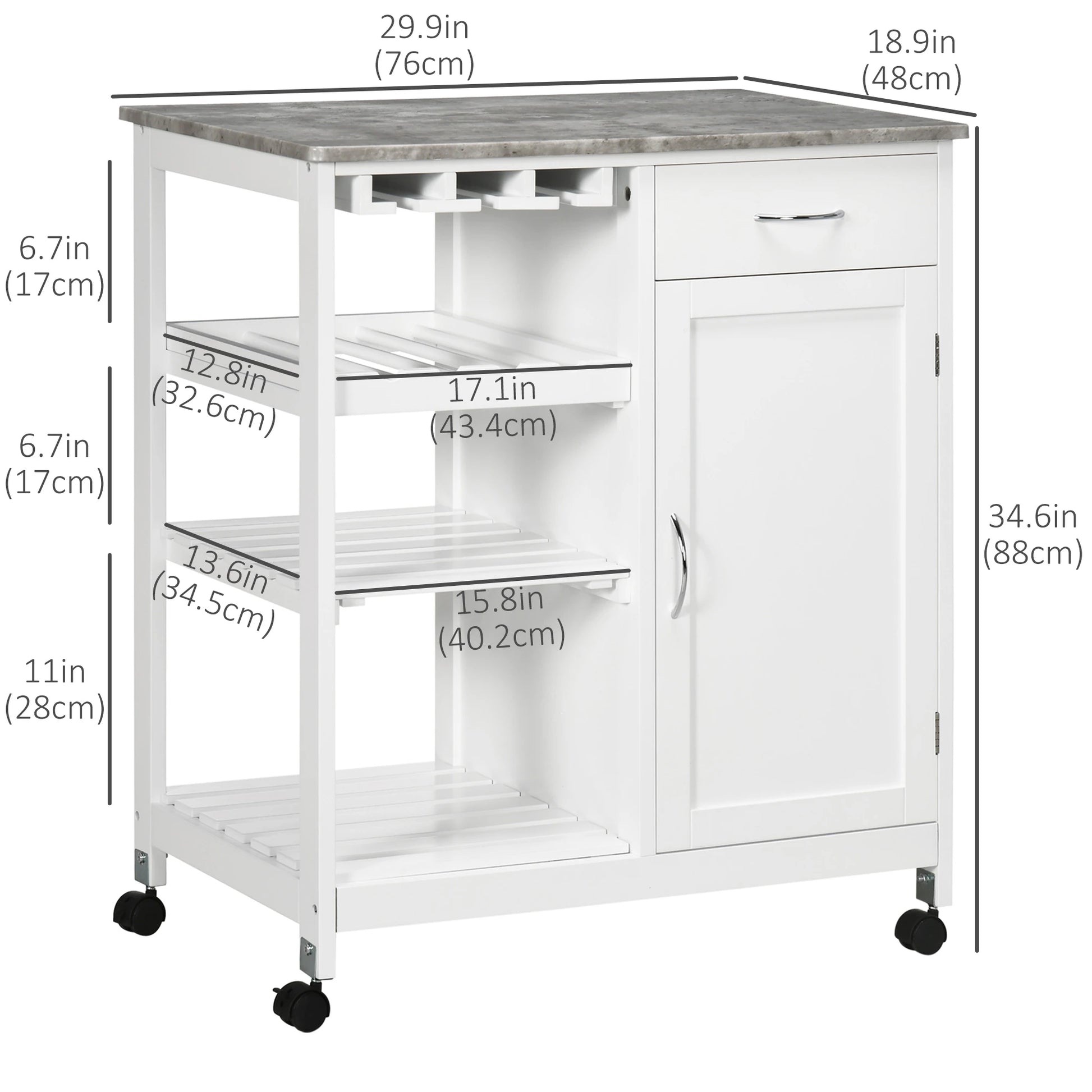 Rolling Kitchen Cart, Bar Cart with Wine Rack, Drawer, Shelves, White Kitchen Islands & Kitchen Carts at Gallery Canada