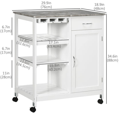 Rolling Kitchen Cart, Bar Cart with Wine Rack, Drawer, Shelves, White Kitchen Islands & Kitchen Carts at Gallery Canada
