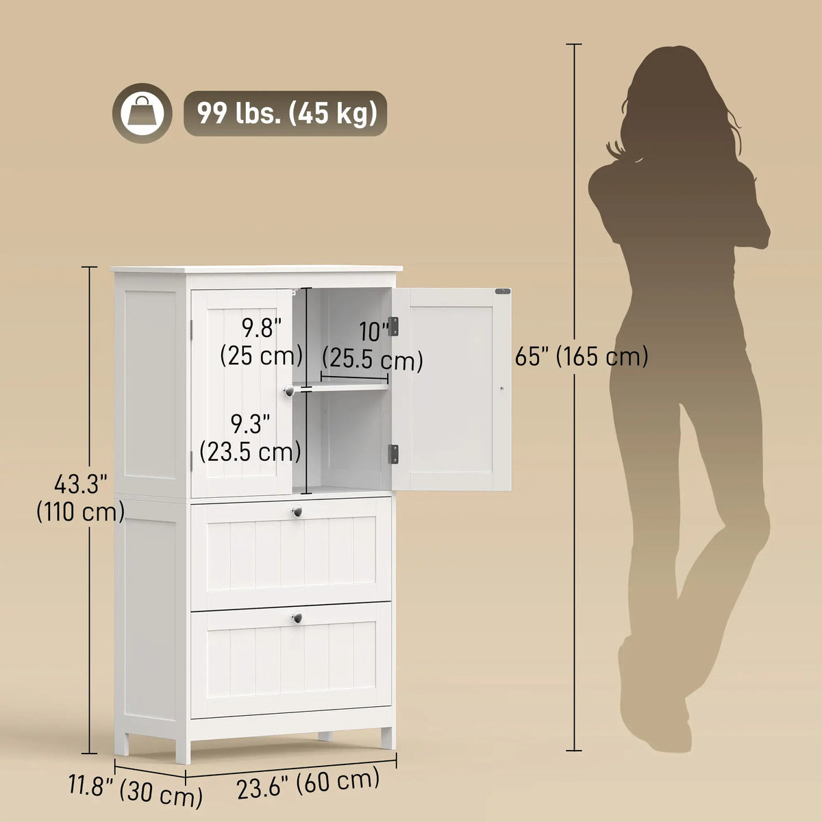 Narrow Bathroom Cabinet, 2 Drawers, Adjustable Shelf, White Freestanding Bathroom Cabinets at Gallery Canada