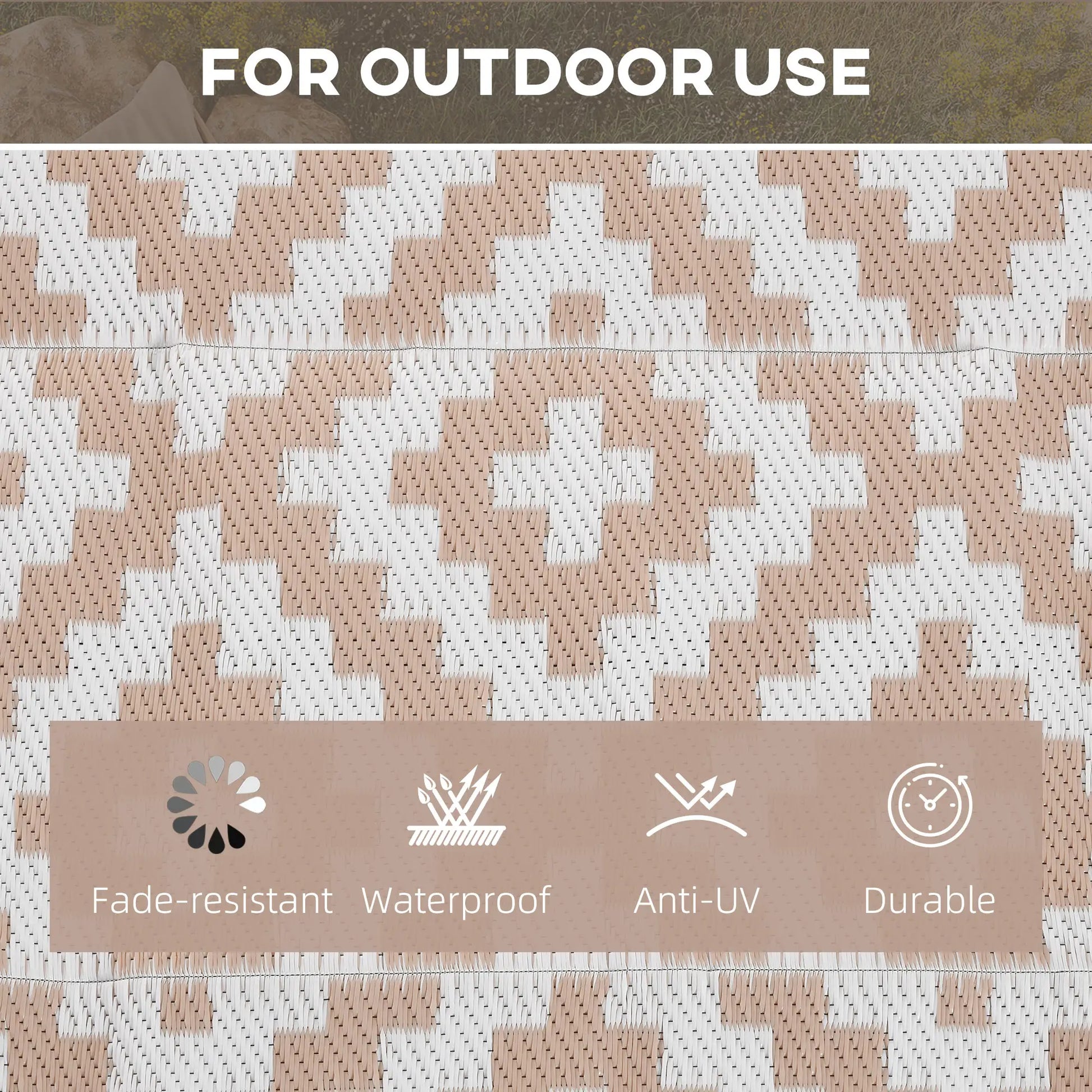 Reversible Outdoor RV Rug, Patio Floor Mat, 6' x 9', White, Coffee Garden Decor at Gallery Canada