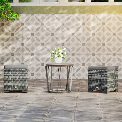 Set of 2 Wicker Ottoman, Outdoor Footstool with Storage &; Removable Cushions for Poolside, Patio, Deck, Grey Patio Furniture Sets at Gallery Canada