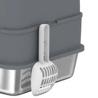Stainless Steel Cat Litter Box with Lid, High Sided, Scoop