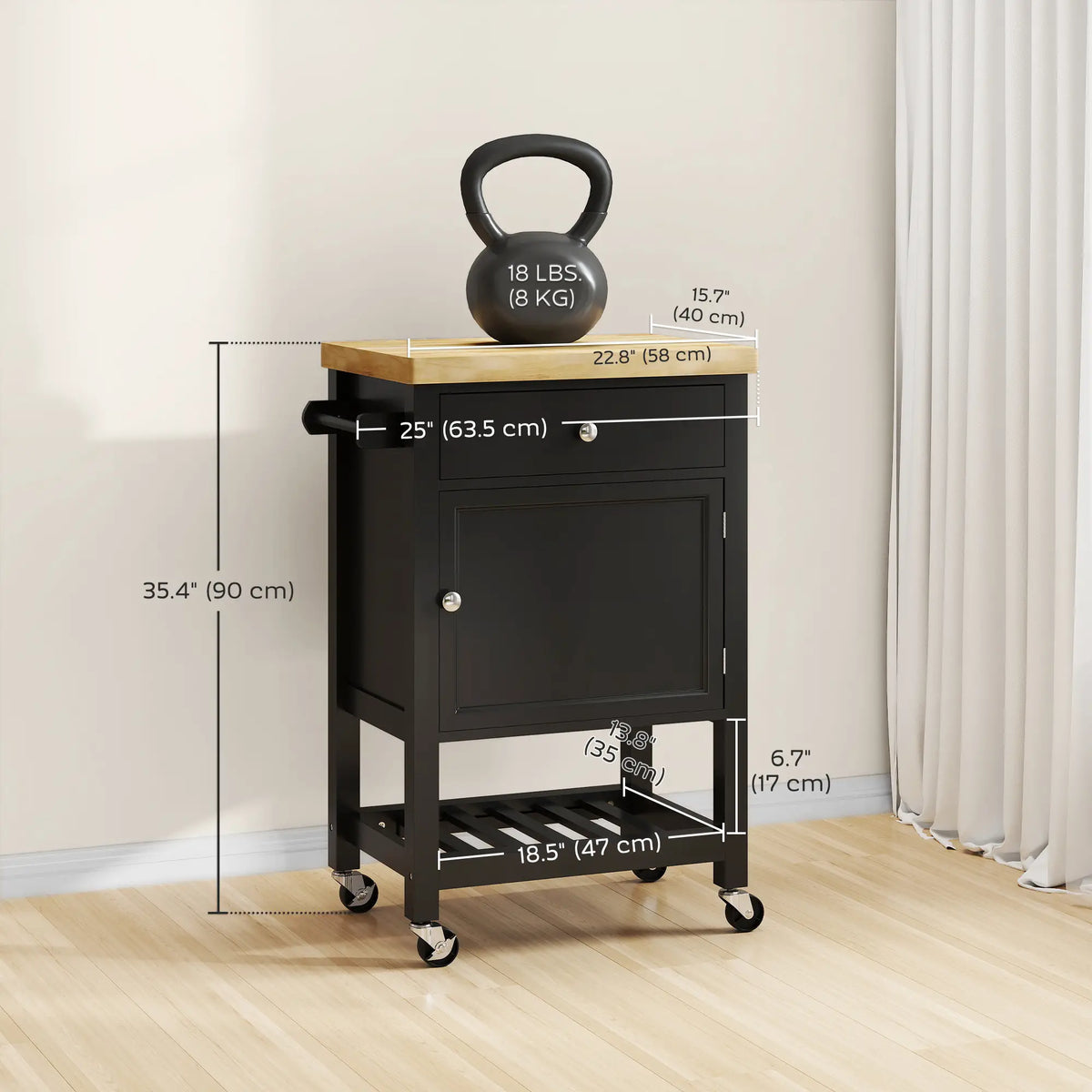 Rolling Kitchen Cart, Wood Top with Towel Rack, Drawer, Shelf, Black Kitchen Islands & Kitchen Carts at Gallery Canada