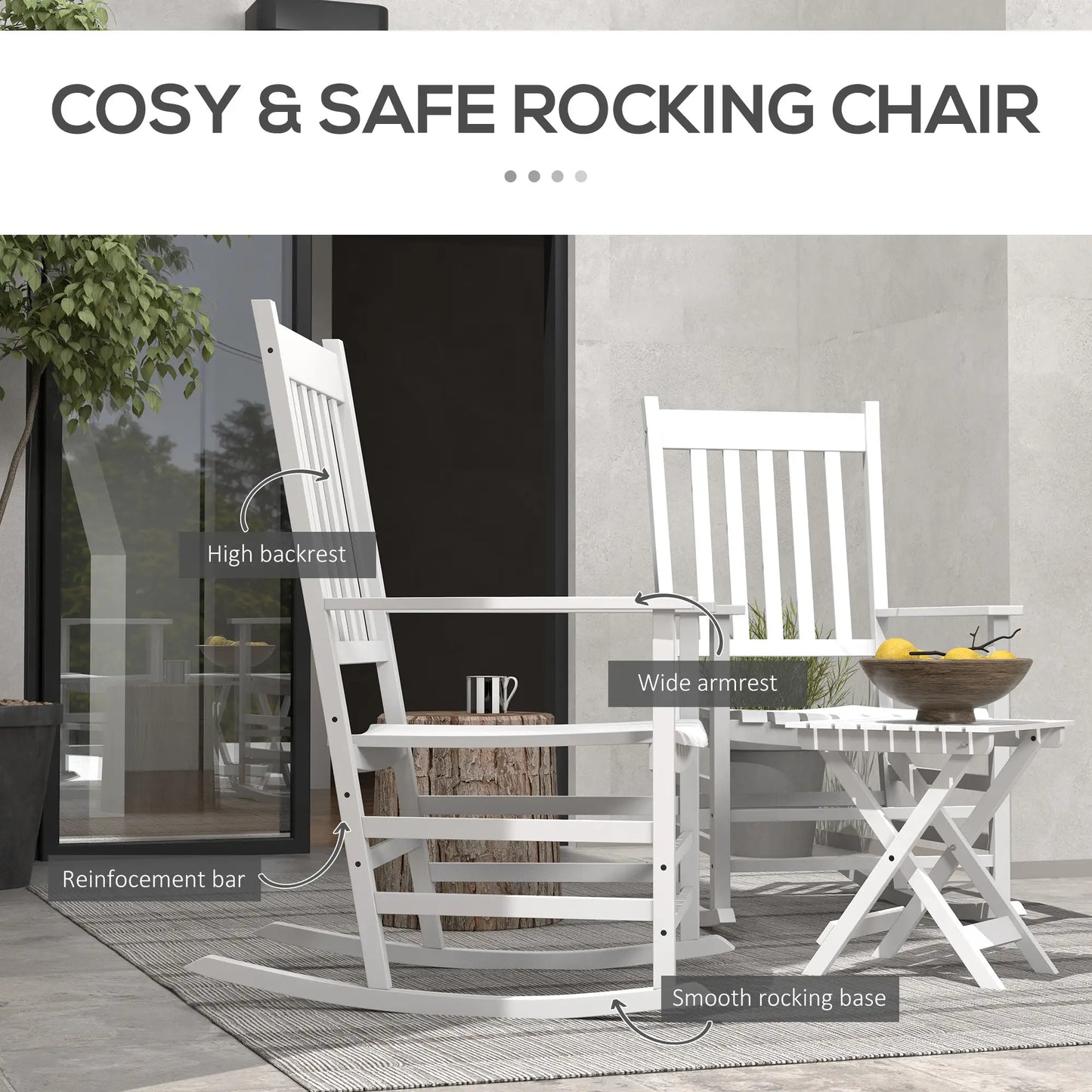 3 Pc Outdoor Rocking Chair Set, Wooden Patio Chairs with Table, White Outdoor Rocking Chairs at Gallery Canada