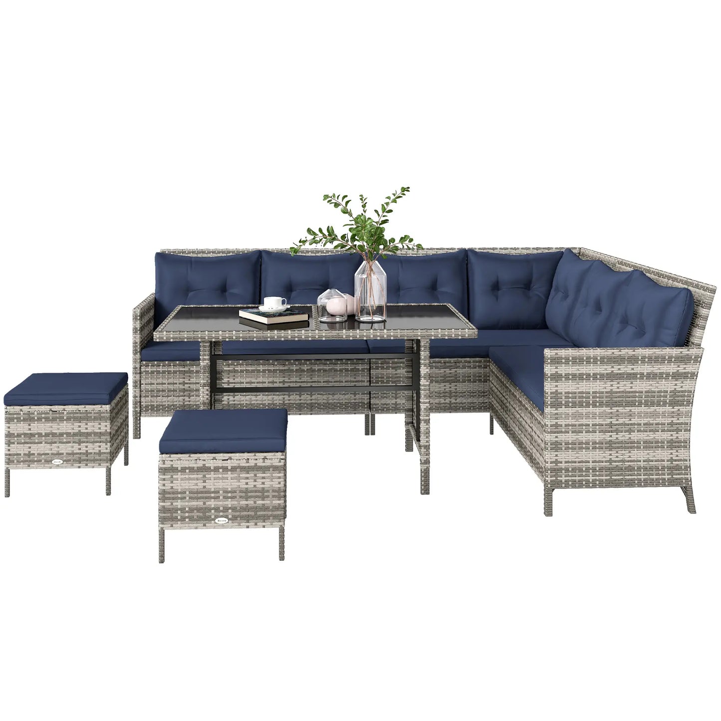 6pcs Outdoor Rattan Sofa Set, Wicker Sectional Couch, Dining Table, Sky Blue Patio Furniture Sets at Gallery Canada