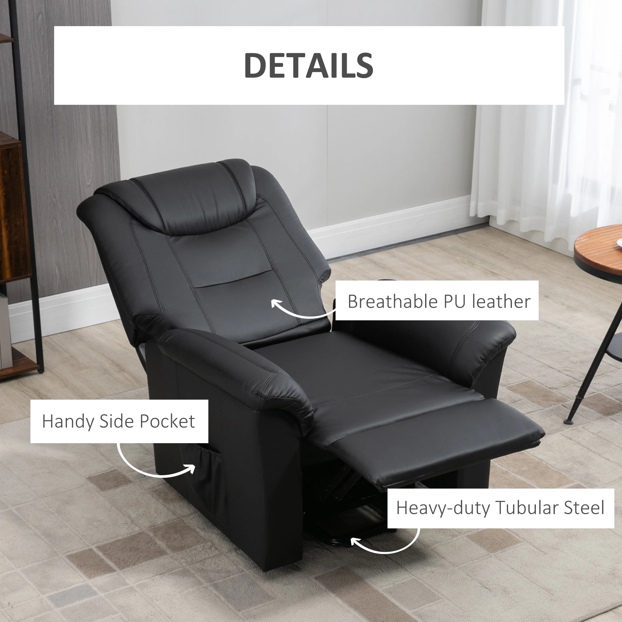 Electric Power Lift Recliner Chair, PU Leather with Footrest, Remote, Side Pockets, Black Electric Power Lift Chairs at Gallery Canada