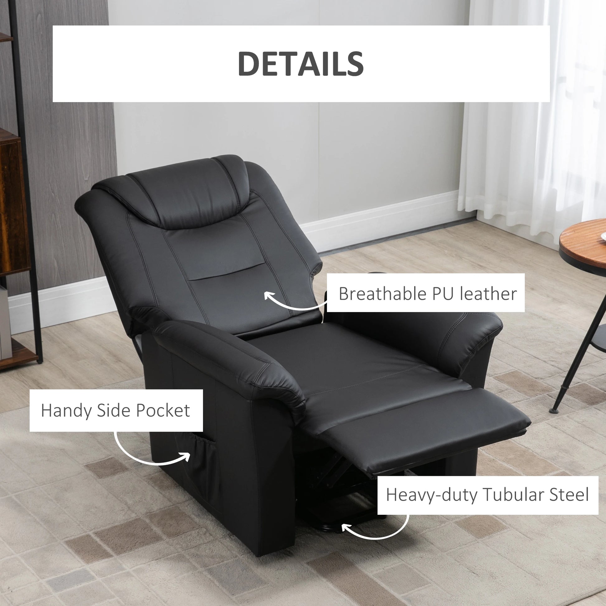 Electric Power Lift Recliner Chair, PU Leather with Footrest, Remote, Side Pockets, Black Electric Power Lift Chairs at Gallery Canada