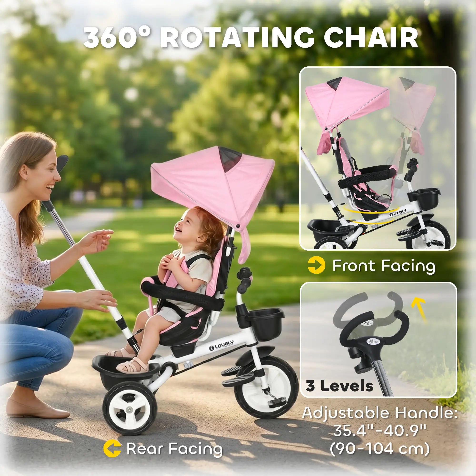 6 in 1 Toddler Tricycle, Parent Push Handle, Canopy, Storage Baskets, Pink Tricycles for Kids at Gallery Canada