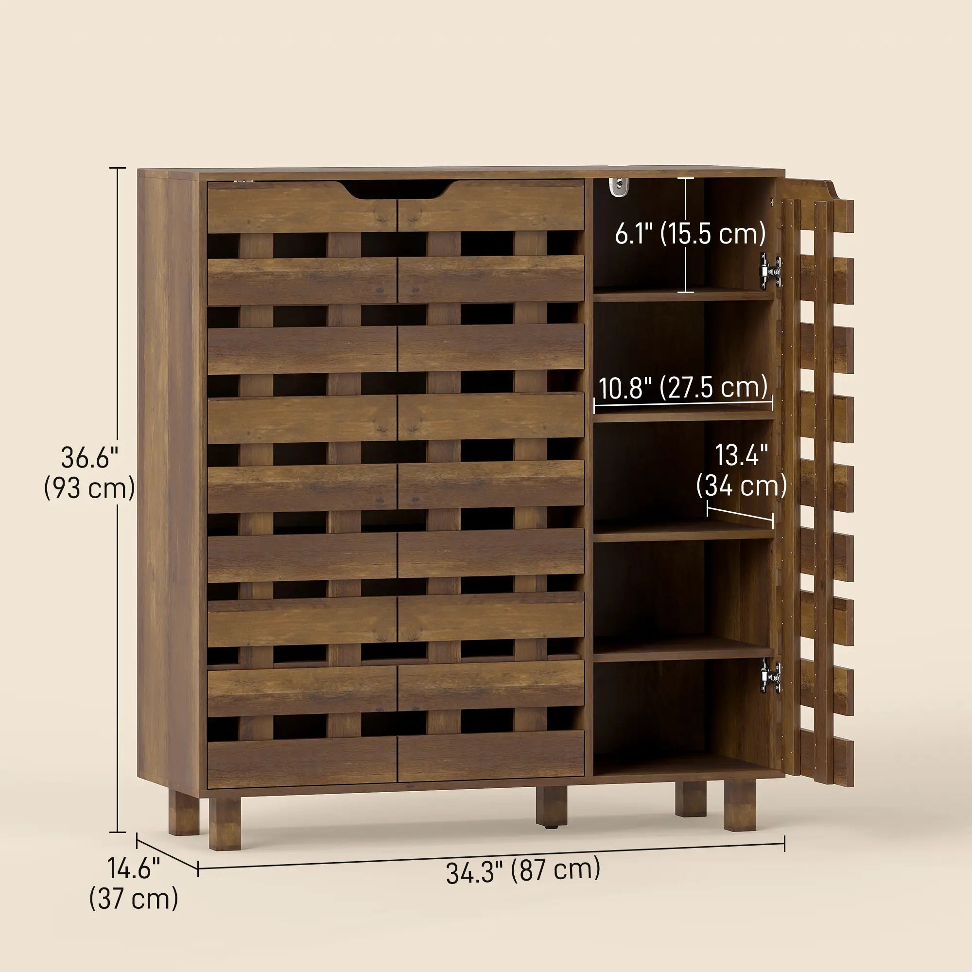 Shoe Cabinet, 21 Pair Storage, Hollowed-Out Doors, Distressed Brown Shoe Storage Cabinets & Racks at Gallery Canada