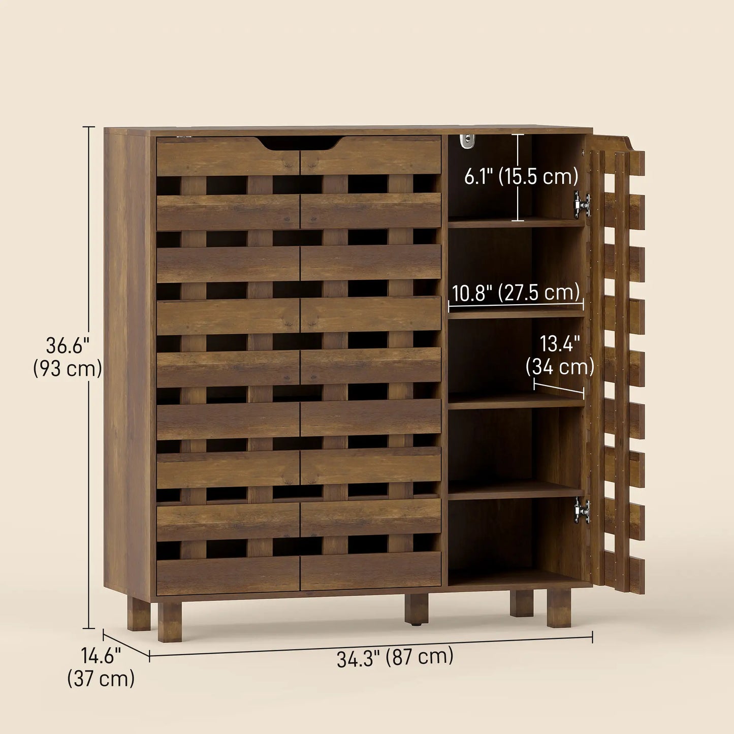 Shoe Cabinet, 21 Pair Storage, Hollowed-Out Doors, Distressed Brown Shoe Storage Cabinets & Racks at Gallery Canada