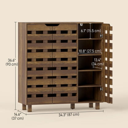 Shoe Cabinet, 21 Pair Storage, Hollowed-Out Doors, Distressed Brown Shoe Storage Cabinets & Racks at Gallery Canada
