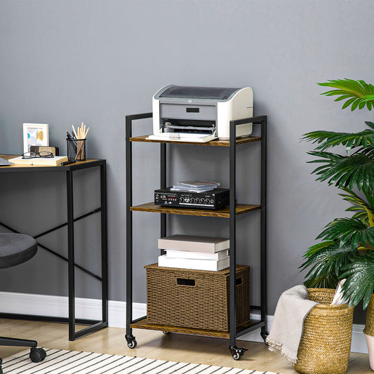 3-Tier Printer Stand, Utility Cart, Rolling Trolley with Adjustable Shelves with Lockable Wheels for Home Office, Rustic Brown - Gallery Canada