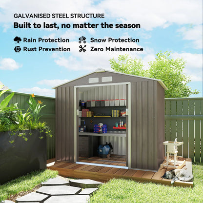 7' x 4' x 6' Garden Storage Shed, Metal Tool House, Light Brown Sheds at Gallery Canada