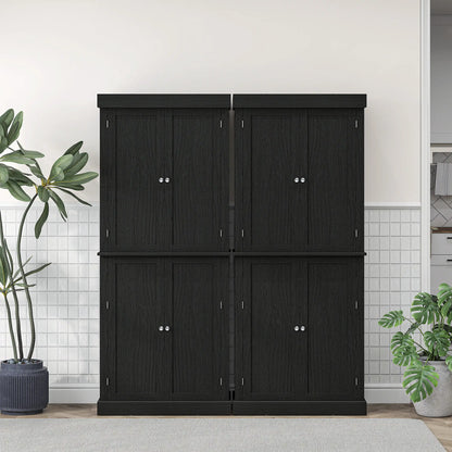 72.5" Freestanding Kitchen Pantry, 4 Doors, Black Kitchen Pantry Cabinets at Gallery Canada