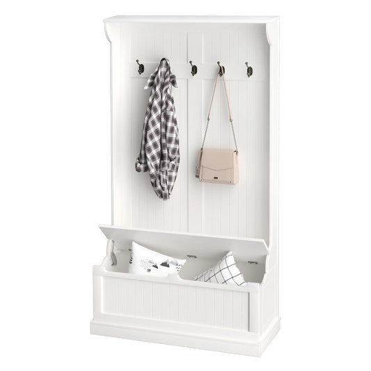 3-In-1 Hall Tree, Coat Rack, Shoe Storage, Bench Seat, White Clothing Storage Cream at Gallery Canada