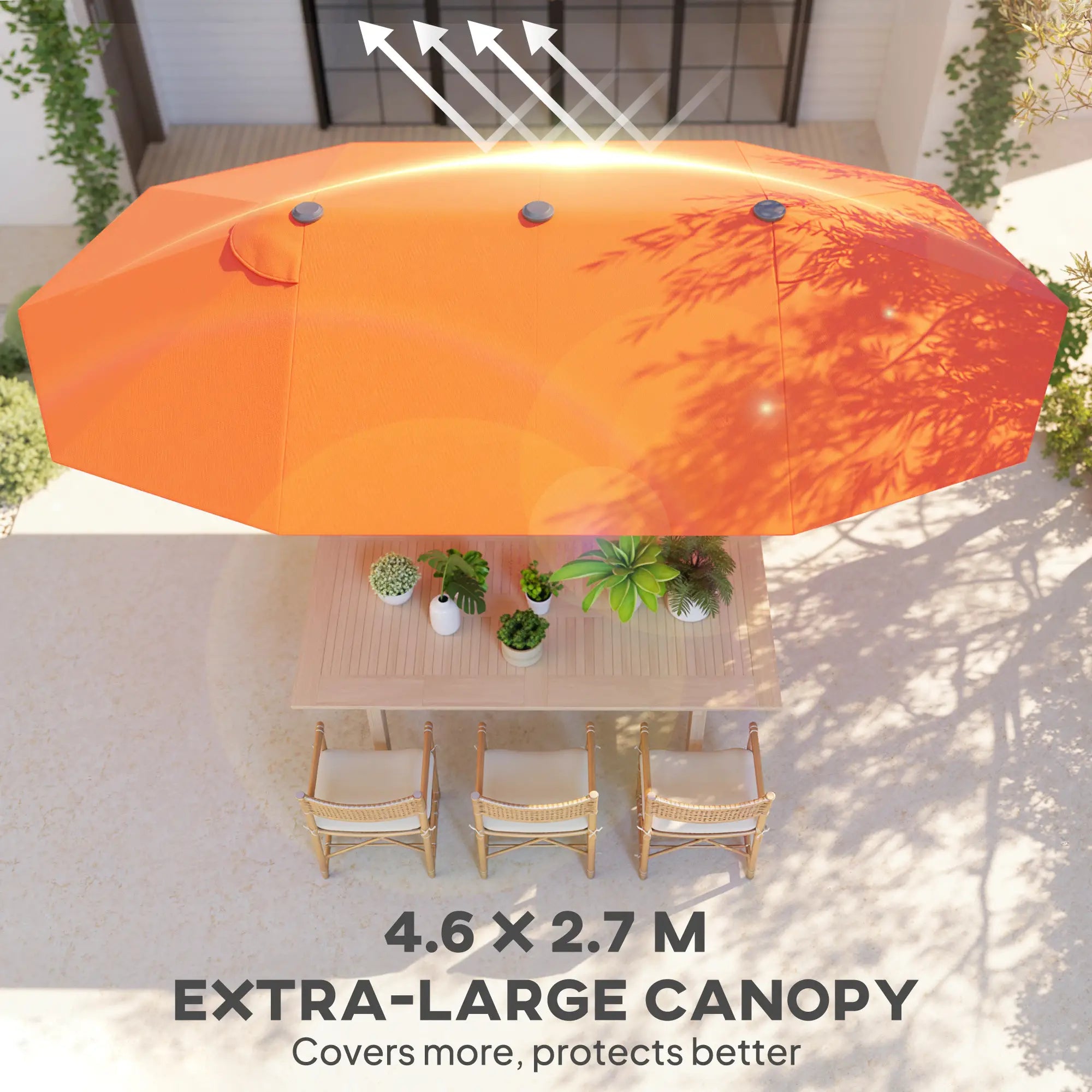 15' Outdoor Patio Umbrella, Twin Canopy Sunshade, Steel Table, Lift Crank, Orange Sun Umbrellas at Gallery Canada