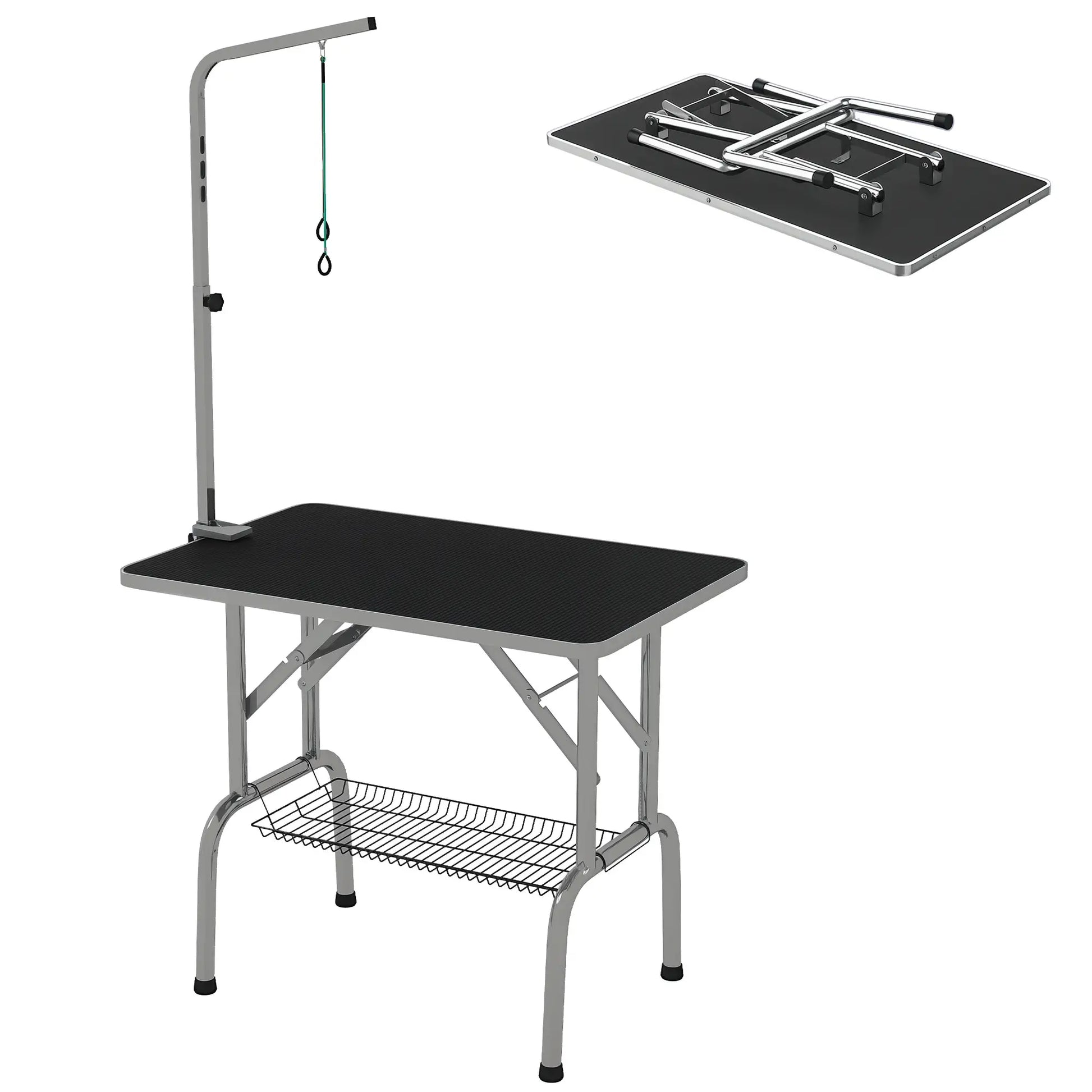 Foldable Dog Grooming Table, Height Adjustable Arm, Storage Shelf, Black Dog Grooming Tables at Gallery Canada