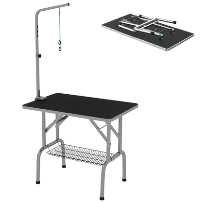 Foldable Dog Grooming Table, Height Adjustable Arm, Storage Shelf, Black Dog Grooming Tables at Gallery Canada