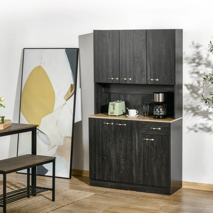 71" Kitchen Buffet with Hutch, Freestanding Cabinet, Black Kitchen Pantry Cabinets at Gallery Canada