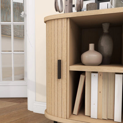 35.4" Sideboard Buffet Cabinet, Nordic Coffee Bar, Slatted Tambour Doors, Oak Storage Cabinets at Gallery Canada
