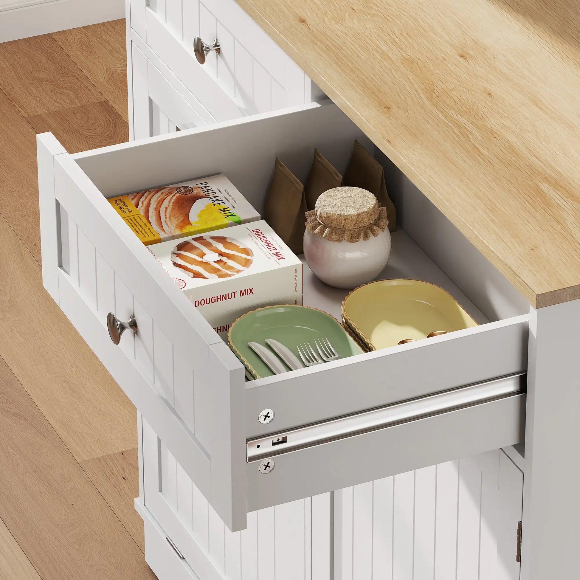 68 Inch Pantry Cabinet with Charging Station, Microwave Stand, Trash Can, White Kitchen Pantry Cabinets at Gallery Canada