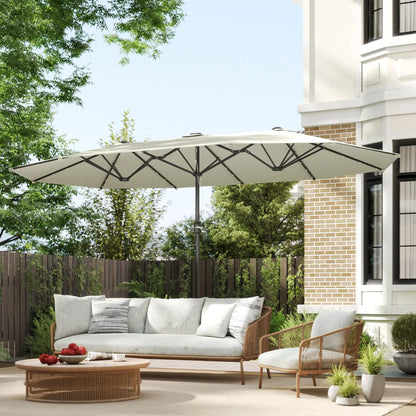 173" Double-Sided Sun Umbrella, Garden Parasol, Solar LED Light, Cream White Double-sided Umbrellas at Gallery Canada