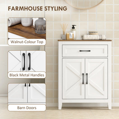 Farmhouse Bathroom Storage Cabinet with Barn Doors, White