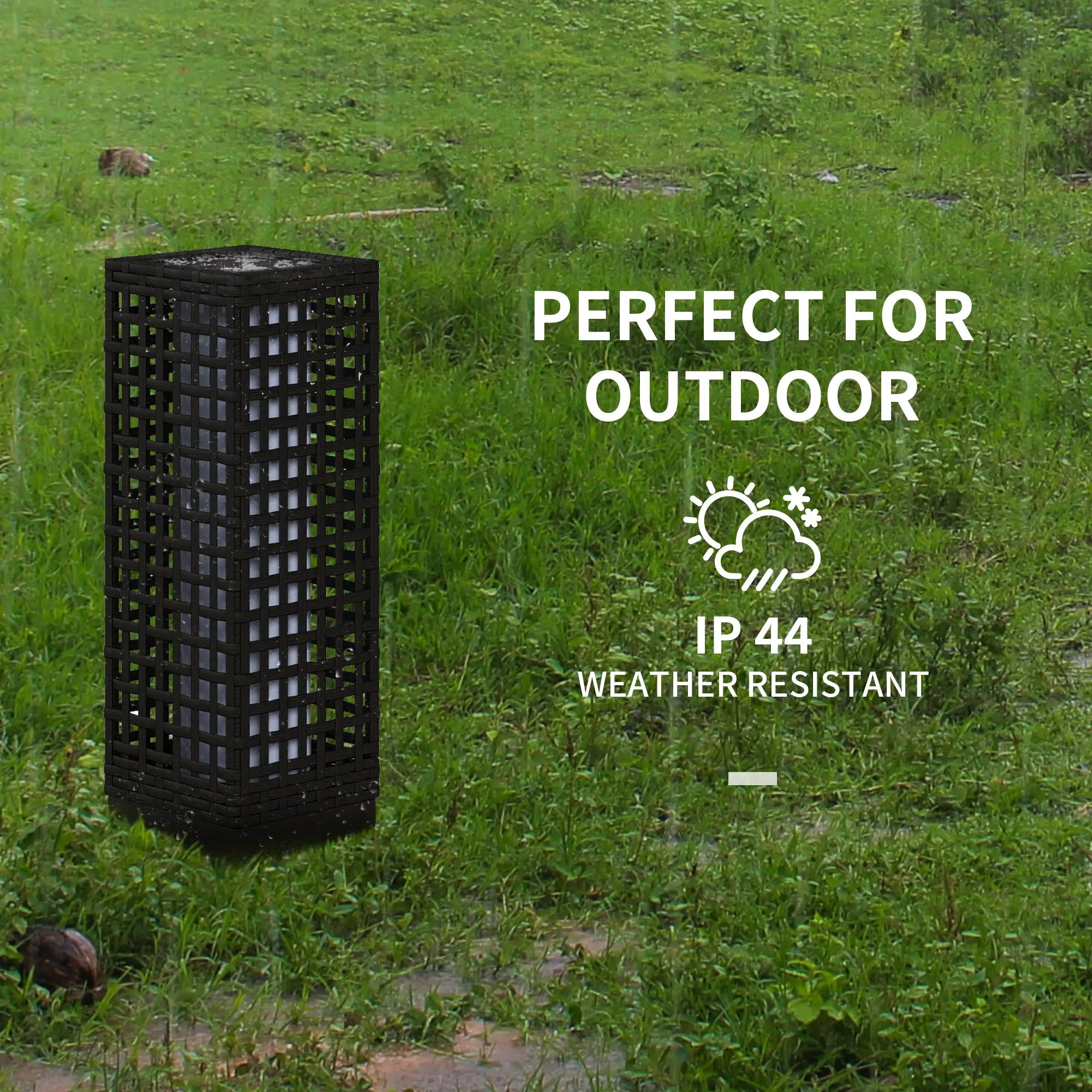 Wicker Solar Outdoor Lamp, Auto On/Off LED, IP44, Black Solar Post Lamps at Gallery Canada