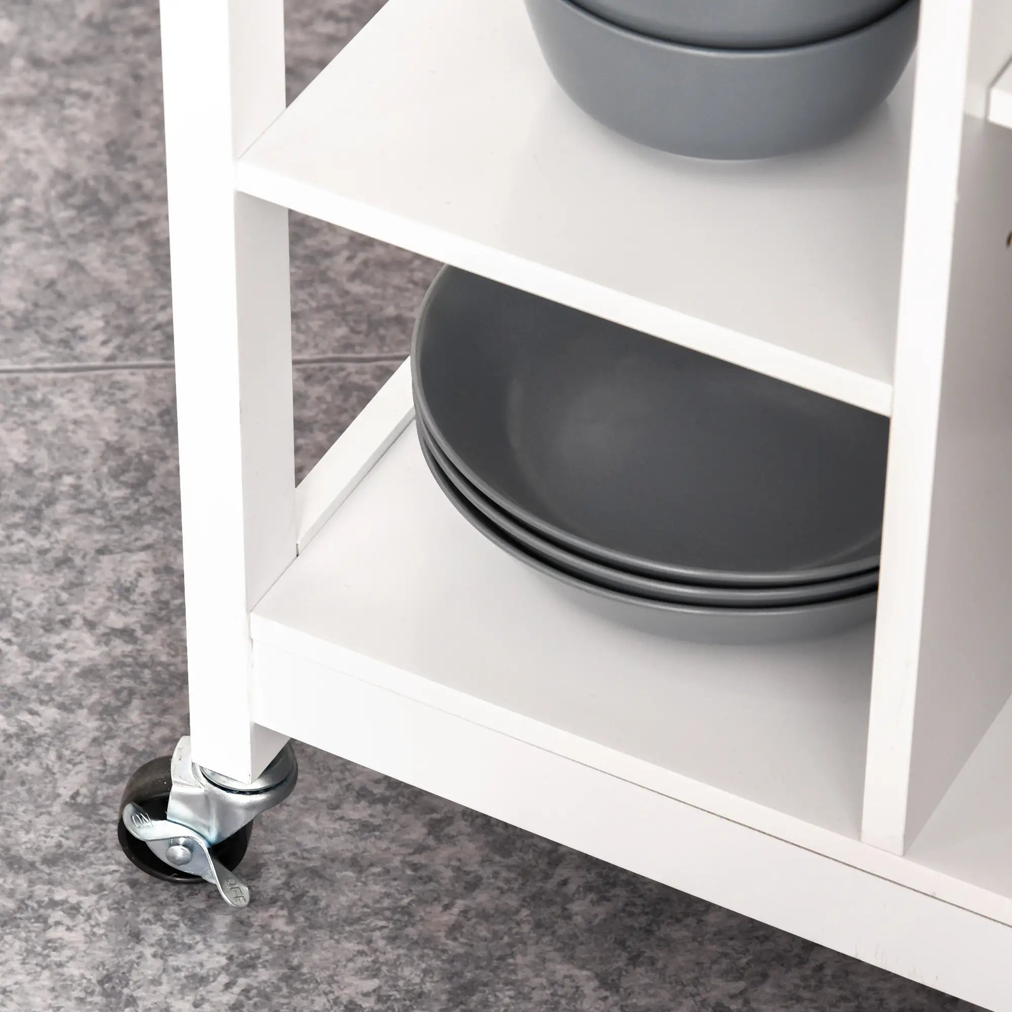 Modern Rolling Kitchen Island Cart, Natural Wood Top, White Kitchen Islands & Kitchen Carts at Gallery Canada