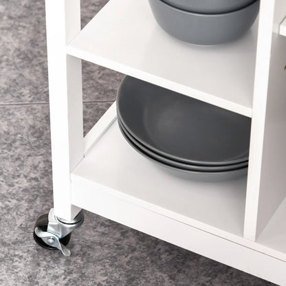 Modern Rolling Kitchen Island Cart, Natural Wood Top, White Kitchen Islands & Kitchen Carts at Gallery Canada