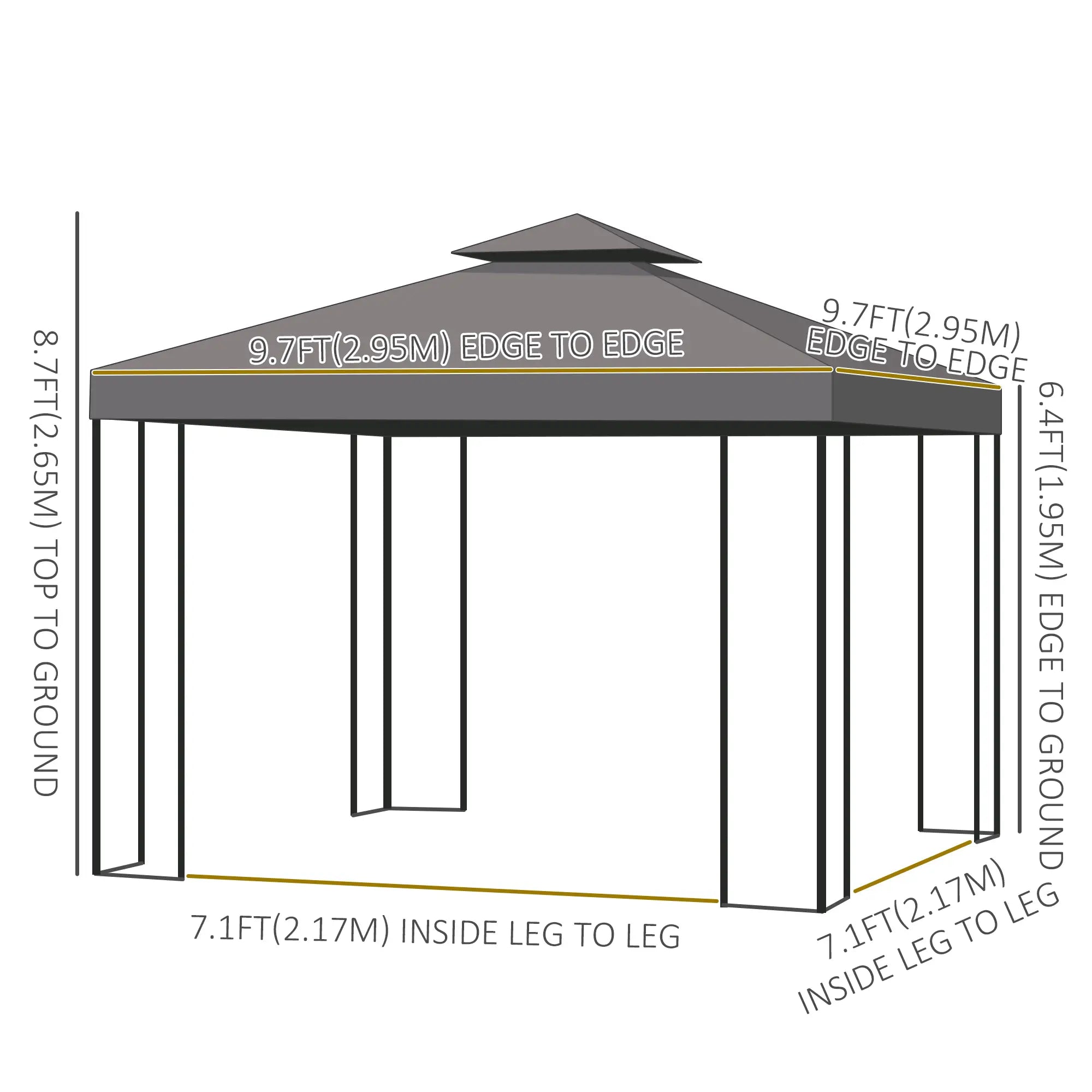 10' x 10' Outdoor Gazebo, Canopy Shelter with Double-Tier Roof, Brown Gazebos at Gallery Canada