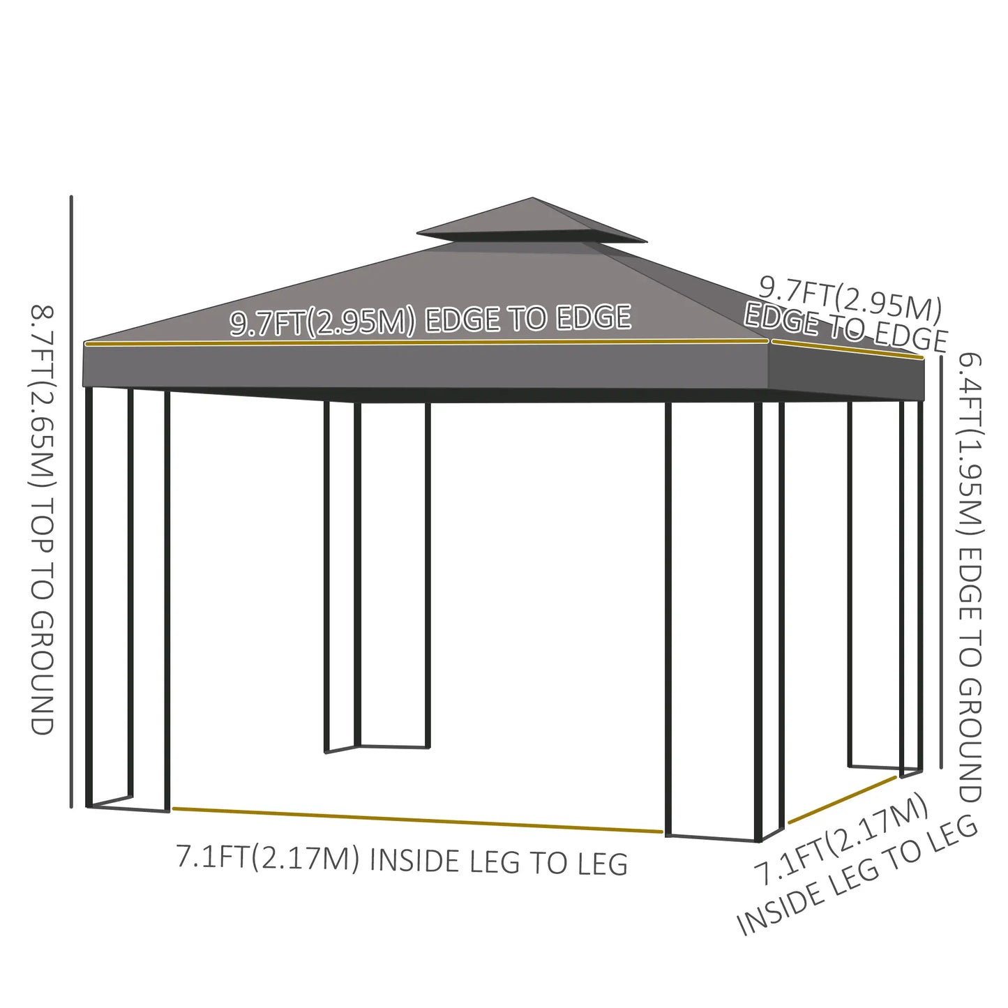 10' x 10' Outdoor Gazebo, Canopy Shelter with Double-Tier Roof, Brown Gazebos at Gallery Canada