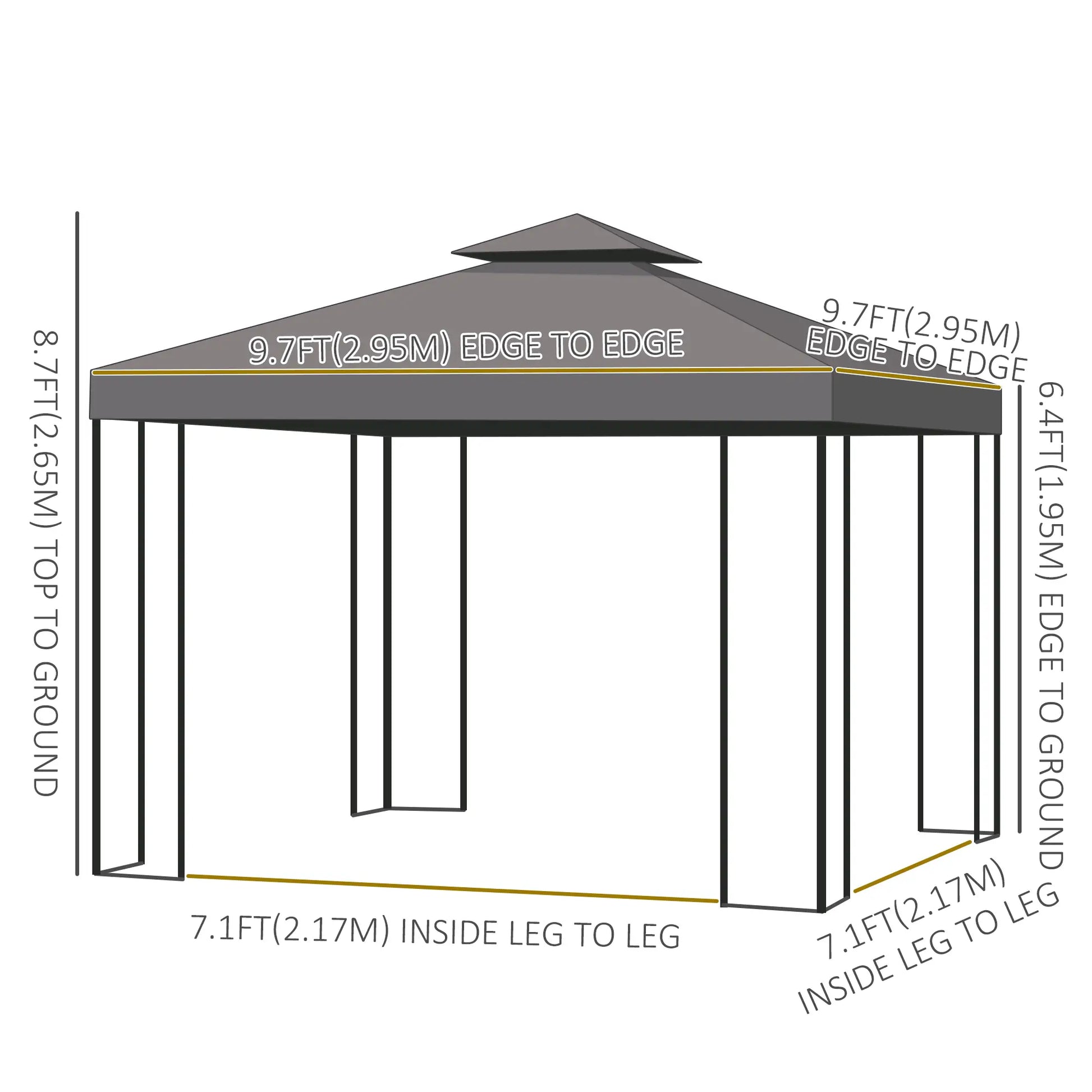 10' x 10' Outdoor Gazebo, Canopy Shelter with Double-Tier Roof, Brown Gazebos at Gallery Canada