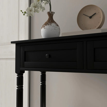 Modern Hallway Console Table, 2 Drawers, Storage Shelf, Turned Legs, Black Console Tables at Gallery Canada