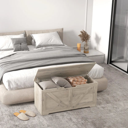 39.4 Inches Storage Chest, Wooden Box with Safety Hinges, Wood Grain, Grey Storage Cabinets at Gallery Canada