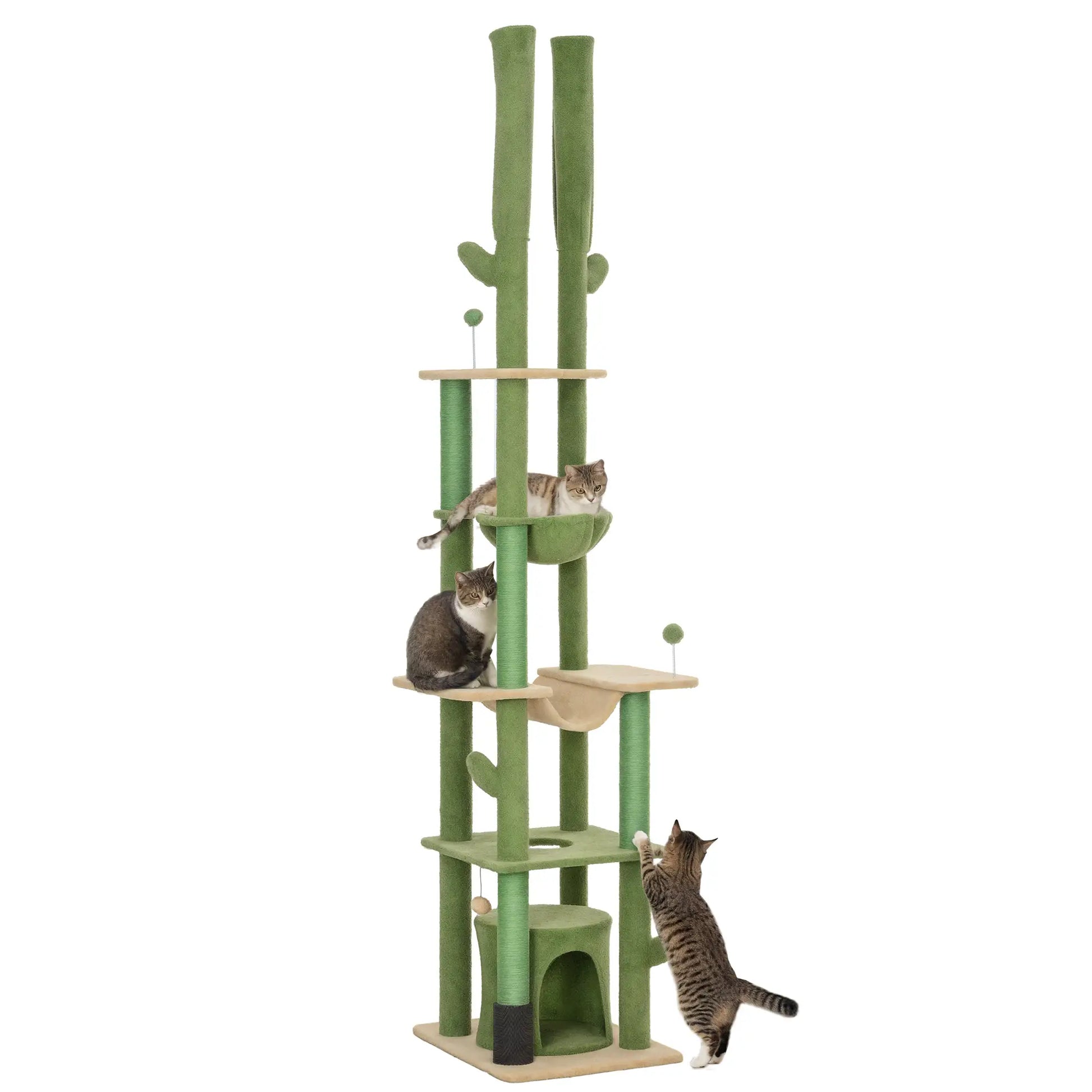 89"-100" Cat Tree Tower for Large Cats, Scratching Posts, Grooming Brush, Green Floor to Ceiling Cat Trees at Gallery Canada