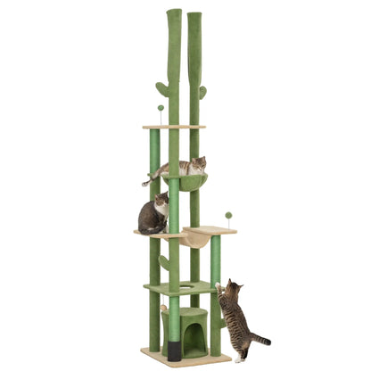 89"-100" Cat Tree Tower for Large Cats, Scratching Posts, Grooming Brush, Green Floor to Ceiling Cat Trees at Gallery Canada