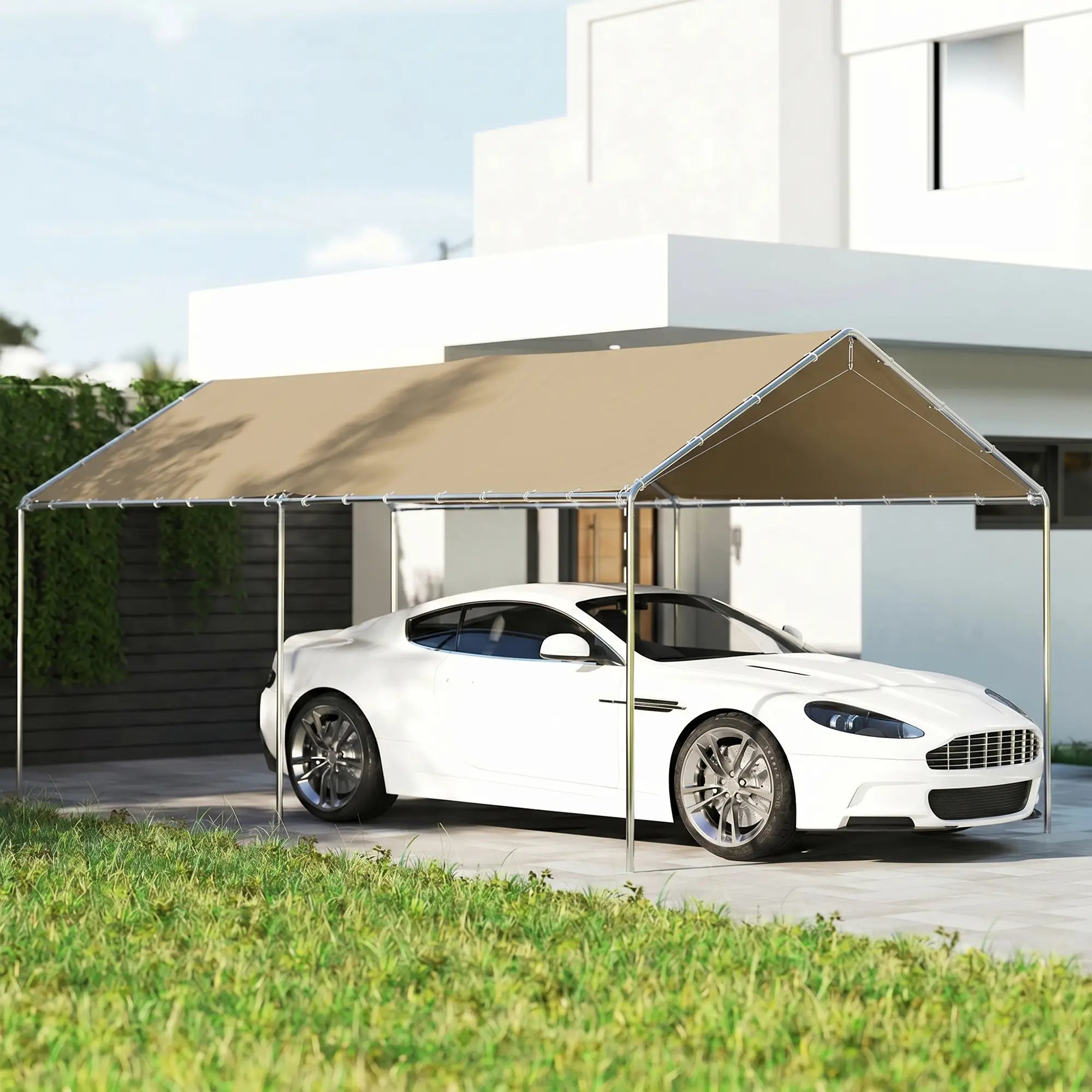 10' x 20' Carport, Heavy Duty Galvanized Canopy, Khaki Car Shelters at Gallery Canada