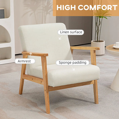 Mid-Century Modern Accent Chair Retro Fabric Armchair Wooden Arm Upholstered Lounge Chair for Living Room Cream White Accent Chairs at Gallery Canada