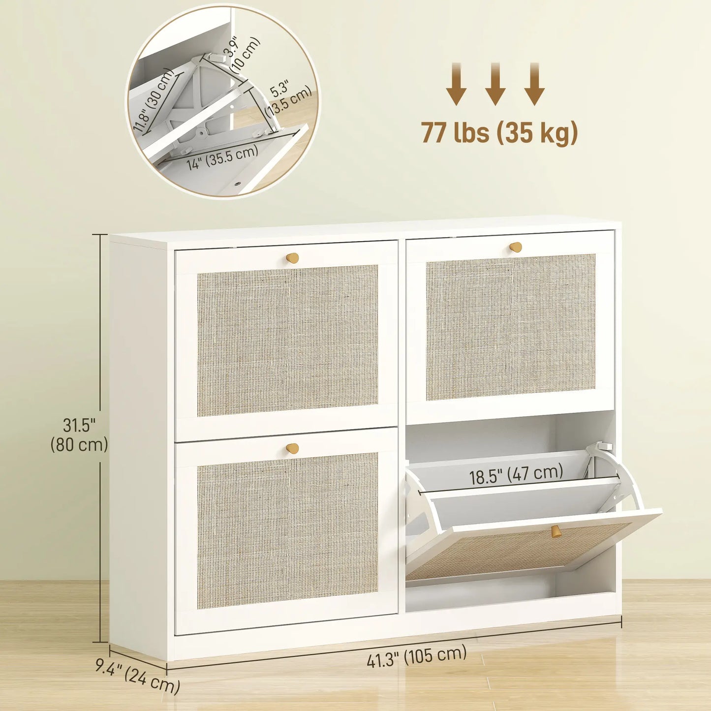 Narrow Shoe Storage Cabinet, 4 Flip Drawers, Adjustable Shelves, 20 Pairs, White Shoe Storage Cabinets & Racks at Gallery Canada