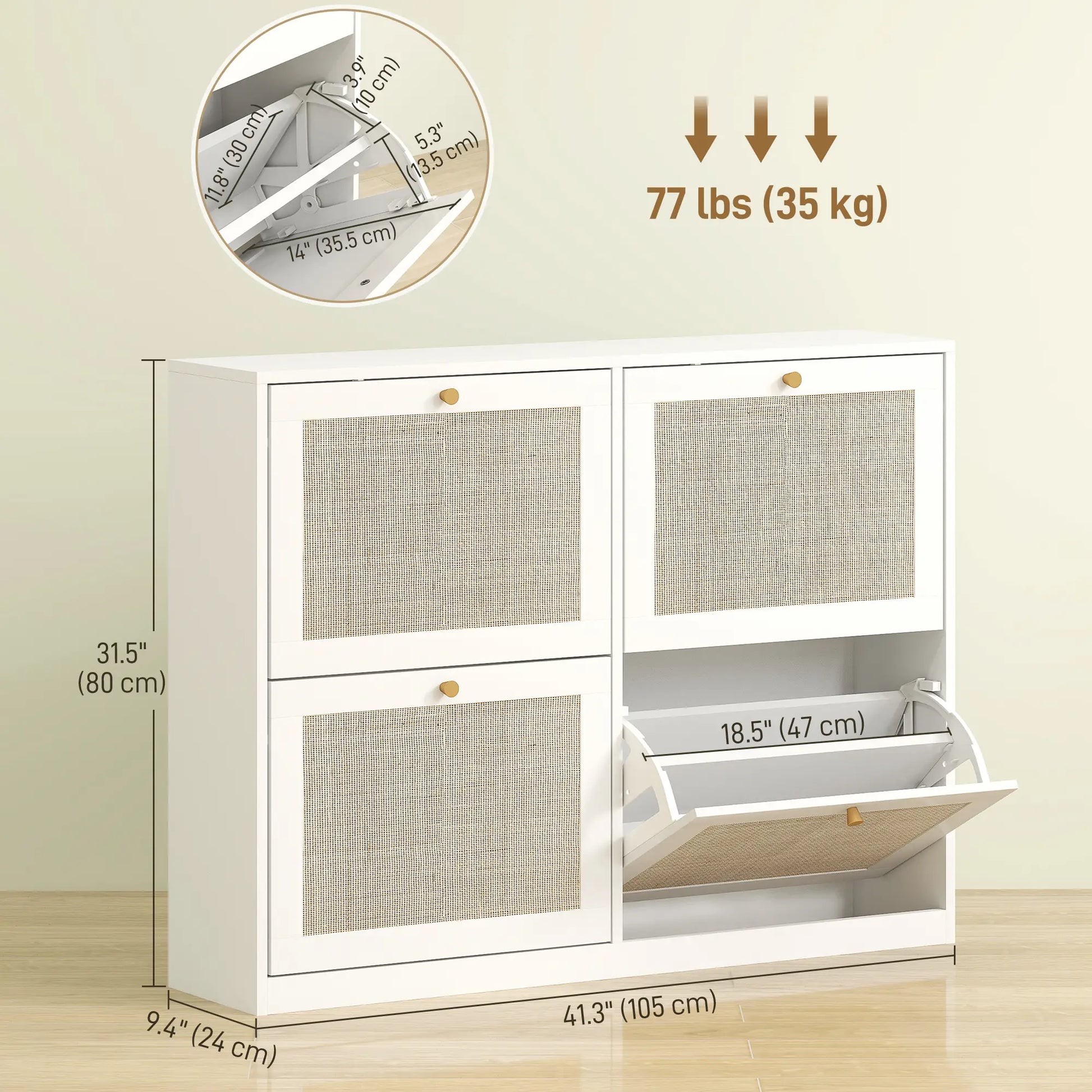 Narrow Shoe Storage Cabinet, 4 Flip Drawers, Adjustable Shelves, 20 Pairs, White Shoe Storage Cabinets & Racks at Gallery Canada