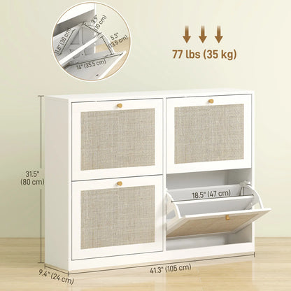 Narrow Shoe Storage Cabinet, 4 Flip Drawers, Adjustable Shelves, 20 Pairs, White Shoe Storage Cabinets & Racks at Gallery Canada